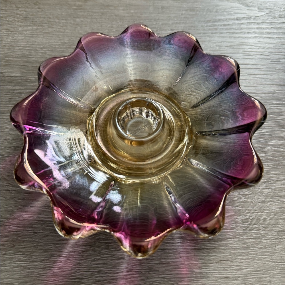 😍Vintage Purple Iridescent Carnival Glass Taper Candle Holder 5.5”